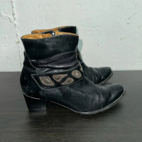 France Mode Black Leather ankle boot  size 36 - Picture 2 of 7